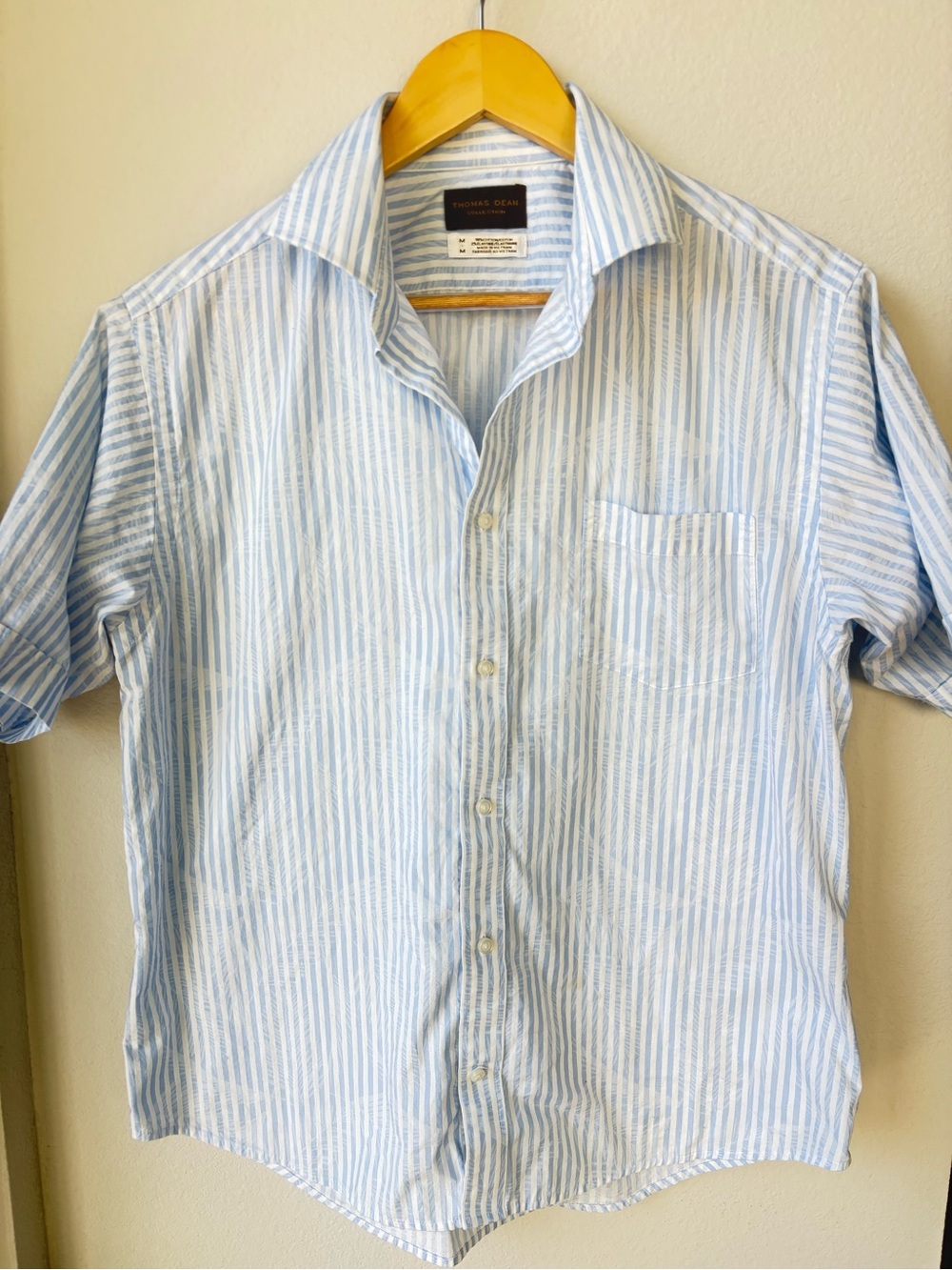 100% Cotton Thomas Dean Light Blue and White striped button up